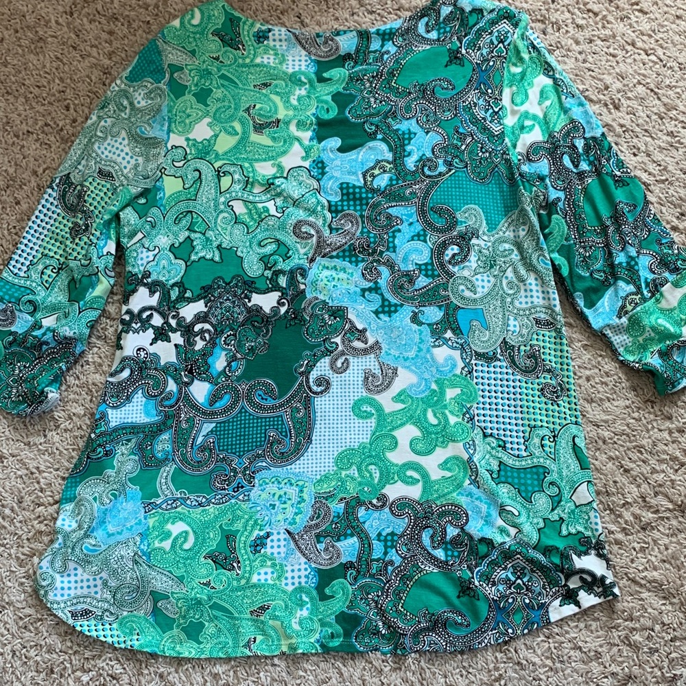 Chico's Vibrant Green Patterned Blouse - Picture 5 of 6